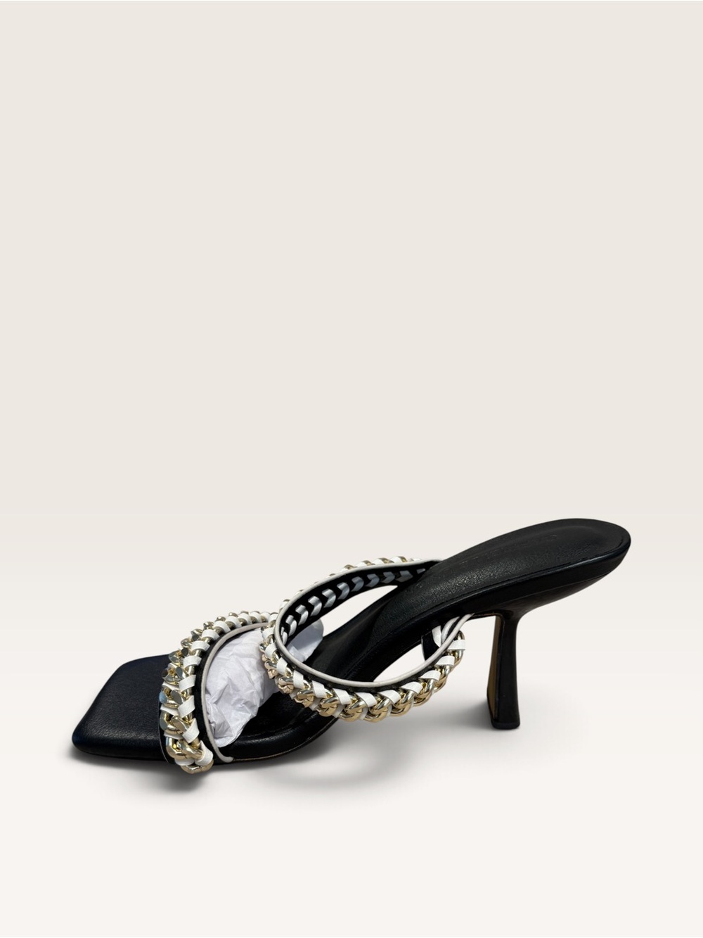 Black Chain-Trim High Heel Slide Mules - Picture 4 of 10